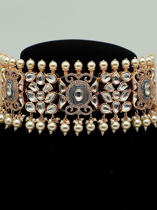 Exotic India Matte Finish Meenakari Design Choker Set With Brass 