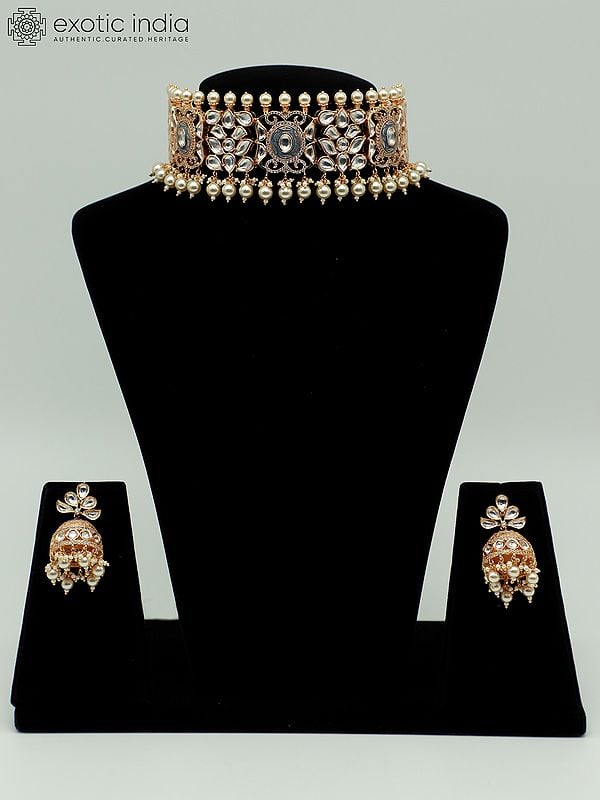 exotic india Matte Finish Meenakari Design Choker Set With Brass 