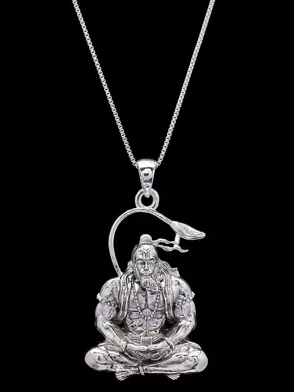 Exotic India Meditating Lord Hanuman Sterling Silver Pendant