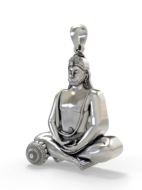 Exotic India Meditating Lord Hanuman Sterling Silver Pendant 