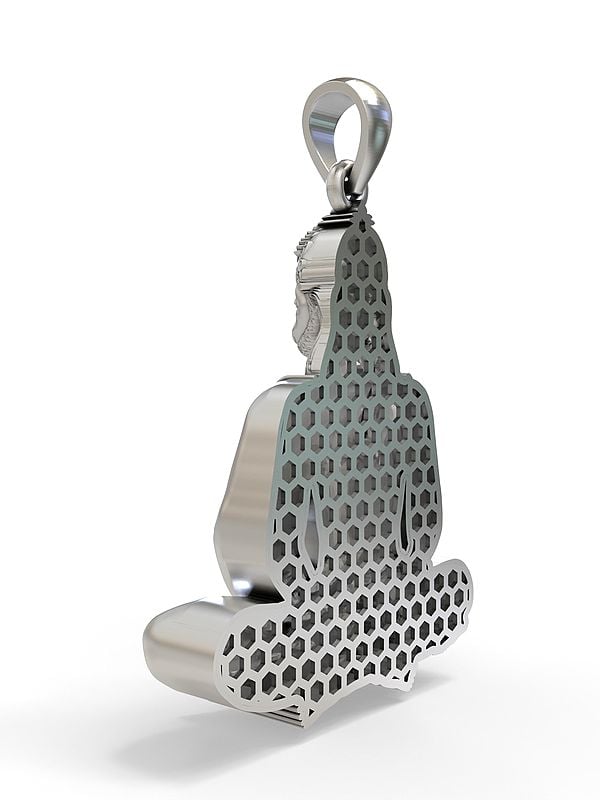 Exotic India Meditating Lord Hanuman Sterling Silver Pendant 