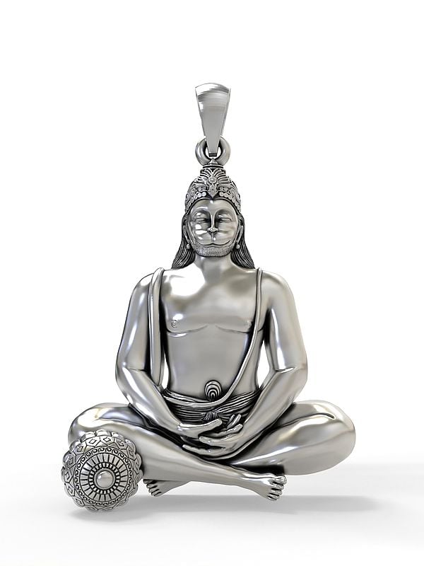 exotic india Meditating Lord Hanuman Sterling Silver Pendant 
