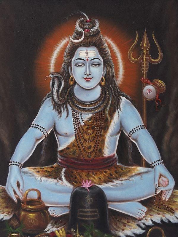 Exotic India Meditating Lord Shiva | Framed Oil Painting 