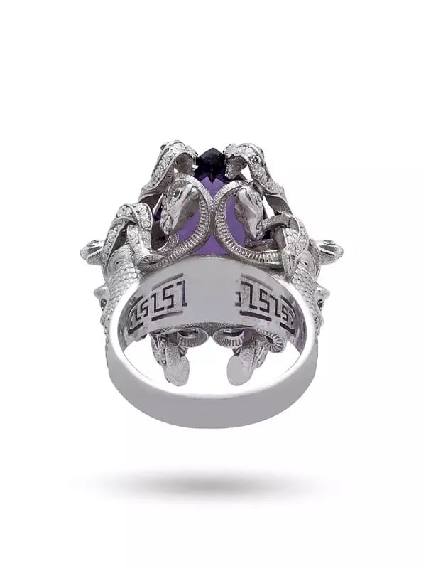 Exotic India Medusa Sterling Silver Ring With Marquise Cut Amethyst 