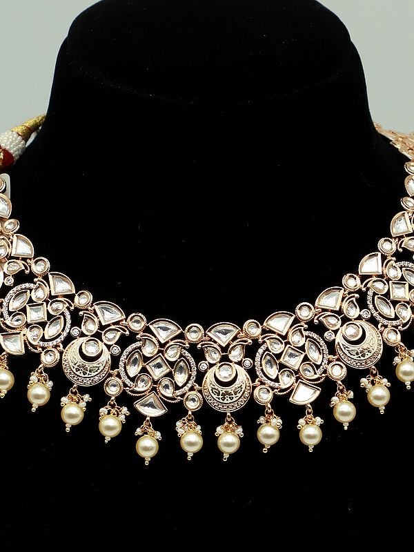 Exotic India Meenakari Brass Necklace Set With Beads And Stunning Earrings For Wedding