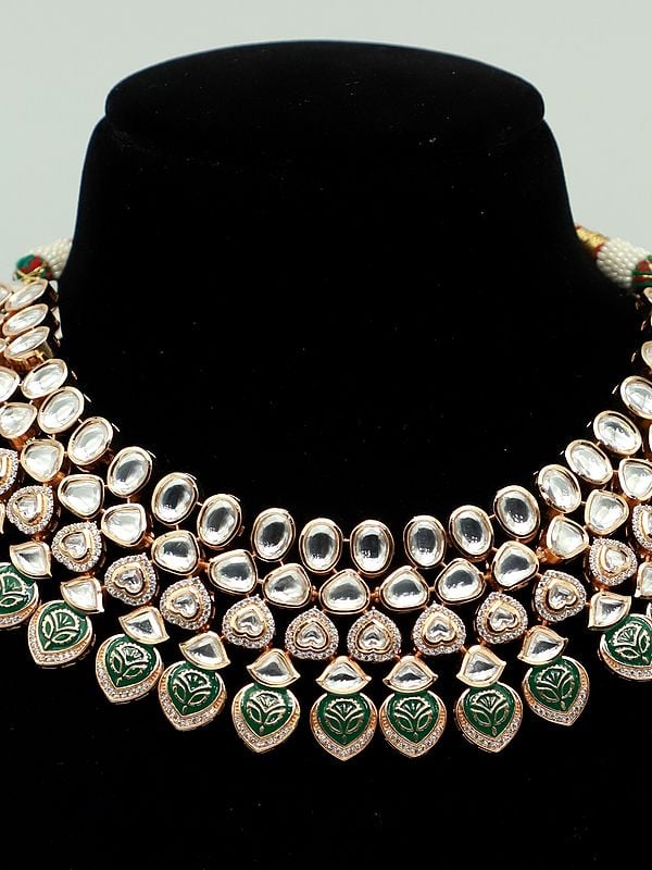 Exotic India Meenakari Choker Set In Brass And Kundan Stone With Earrings