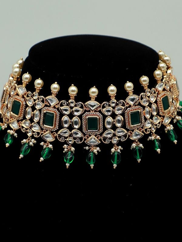 Exotic India Meenakari Design Choker Set With Matte Finishing And Drop Beads