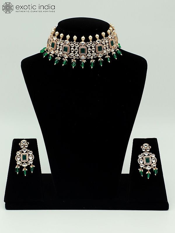 exotic india Meenakari Design Choker Set With Matte Finishing And Drop Beads 