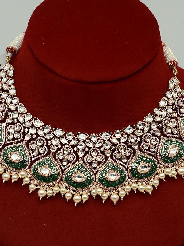 Exotic India Meenakari Design Jewelry Set With Stunning Kundan And Beads