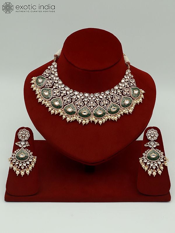 exotic india Meenakari Design Jewelry Set With Stunning Kundan And Beads 