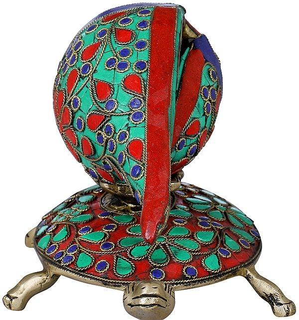 Exotic India Meenakari Designs Brass Vastu Conch On Tortoise