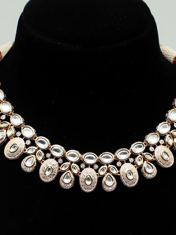 Exotic India Meenakari Light Necklace Set With Stunning Kundan And Earrings