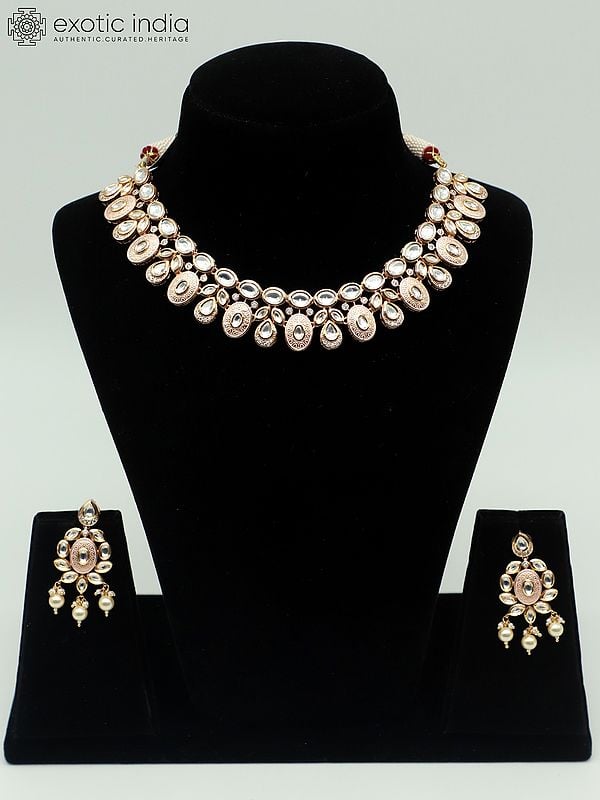 exotic india Meenakari Light Necklace Set With Stunning Kundan And Earrings