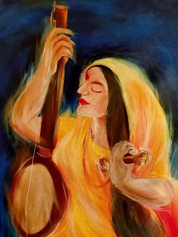 Exotic India Meera Playing Ektara | Acrylic On Canvas | By Damini Sargam 