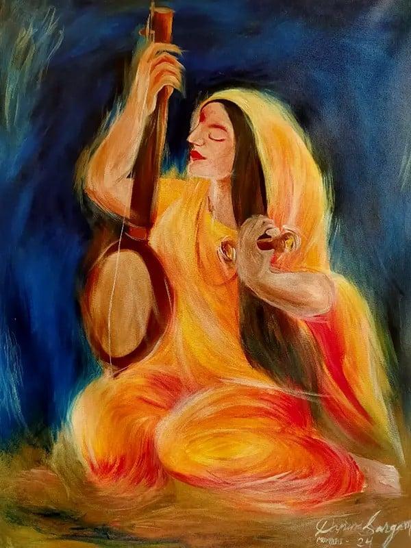 exotic india Meera Playing Ektara | Acrylic On Canvas | By Damini Sargam 