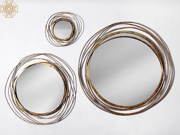 exotic india Metal Banded Wall Hanging Mirror (Set of 3) | Iron | Home Decor 