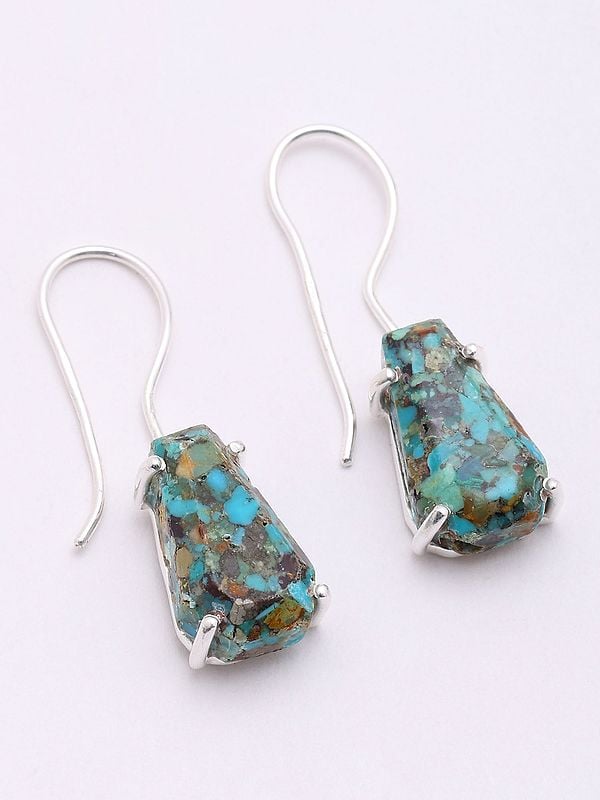 Exotic India Mexican Copper Turquoise Dangle Earrings 