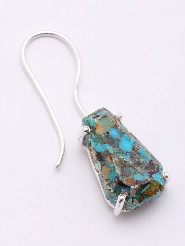 Exotic India Mexican Copper Turquoise Dangle Earrings 