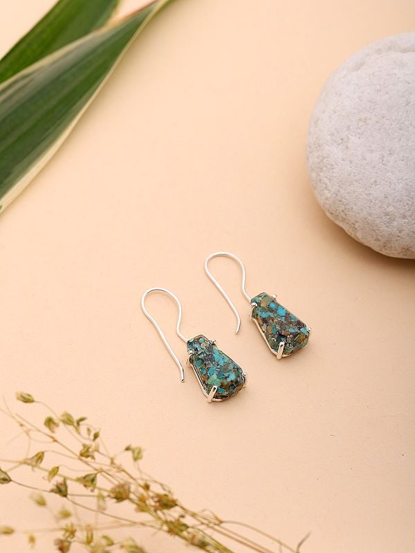 Exotic India Mexican Copper Turquoise Dangle Earrings 