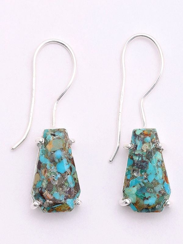 exotic india Mexican Copper Turquoise Dangle Earrings 