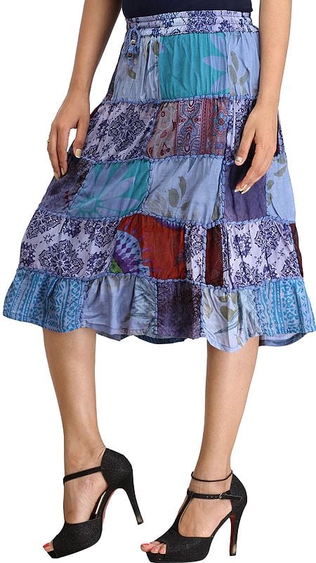 Exotic India Midi-Skirt From Gujarat With Patch Work And Dori 