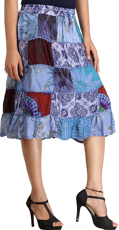 Exotic India Midi-Skirt From Gujarat With Patch Work And Dori 