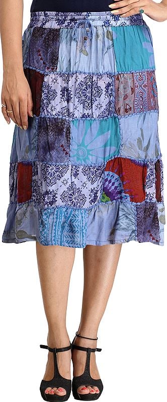 exotic india Midi-Skirt from Gujarat with Patch Work and Dori 