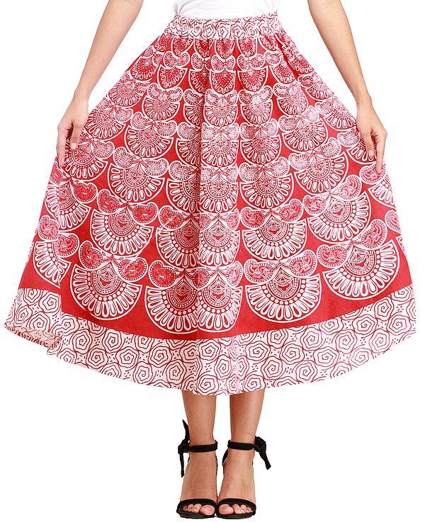 Exotic India Midi-Skirt From Pilkhuwa With Block Printed Motifs