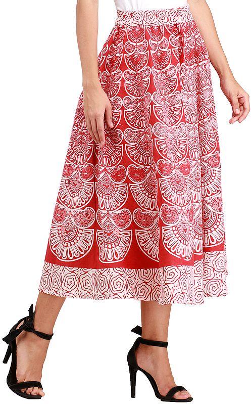 Exotic India Midi-Skirt From Pilkhuwa With Block Printed Motifs
