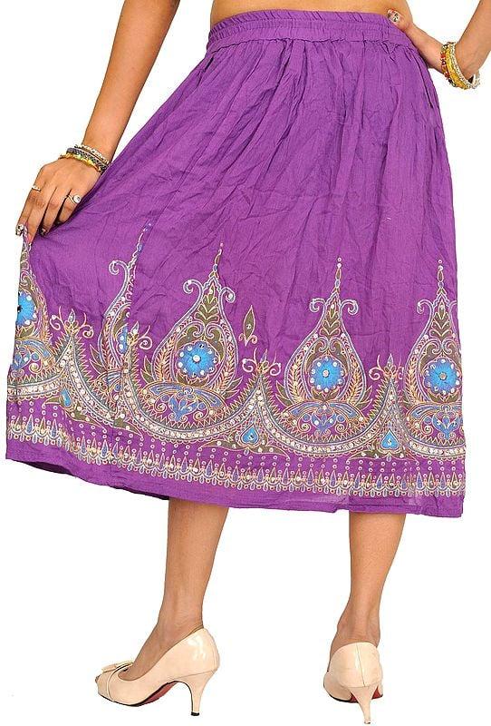 Exotic India Midi-skirt With Printed Flowers Embellished With Sequins