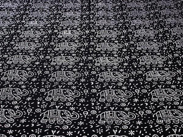 Exotic India Midnight-Black Color Queen Size Cotton Bedsheet With All-Over Elephant Handblock-Pilkhuwa Print With Two Pillow Cover 
