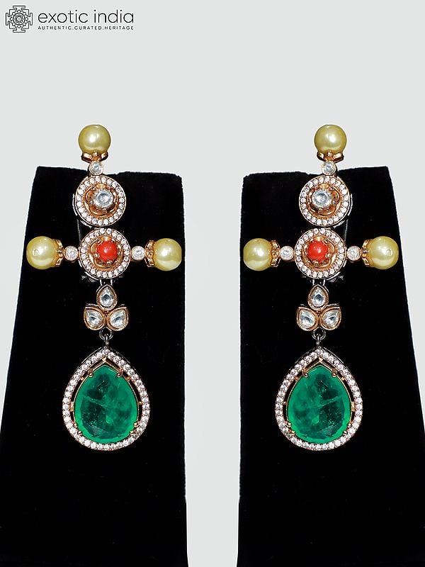 Exotic India Mint And Multicolor Kundan Necklace Set With Earrings