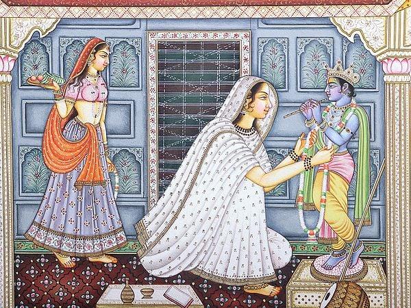 Exotic India Mirabai Adorning Beloved Lord Krishna With A Garland