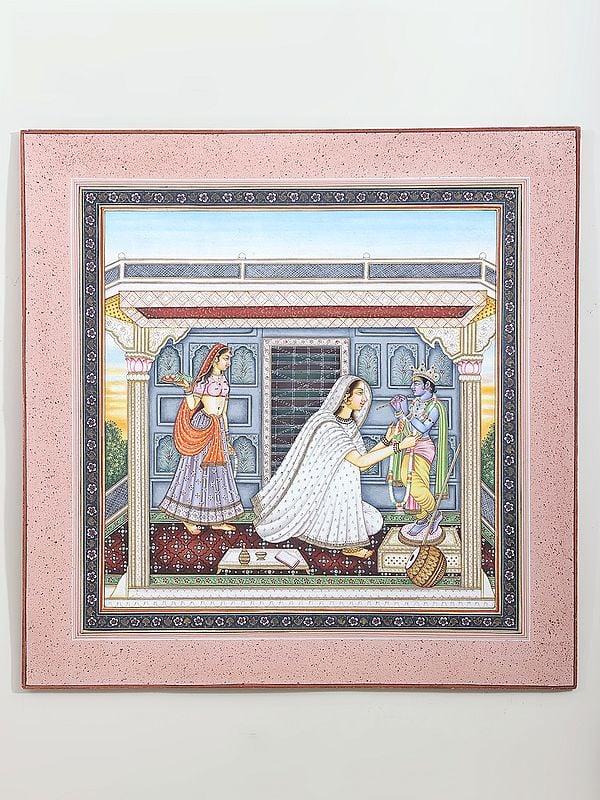 exotic india Mirabai Adorning Beloved Lord Krishna with a Garland