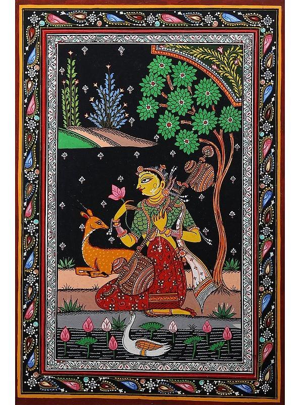 exotic india Mirabai in Devotion of Lord Krishna | Pattachitra Painting from Odisha 