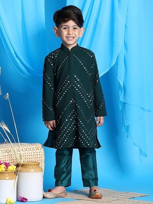 exotic india Mirror Work Georgette Kurta And Viscose Pajama 