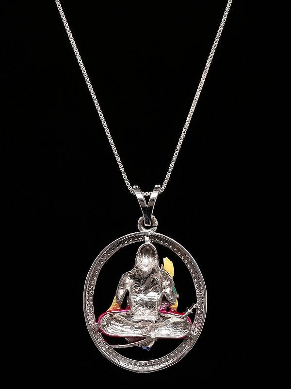 Exotic India Mogal Maa Enamelled Sterling Silver Pendant (Rare Goddess Of India)