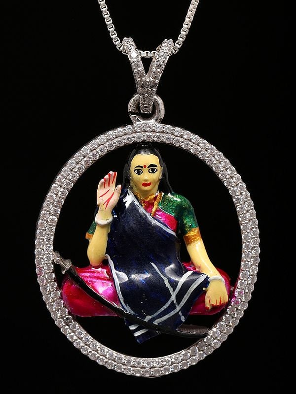 exotic india Mogal Maa Enamelled Sterling Silver Pendant (Rare Goddess of India) 