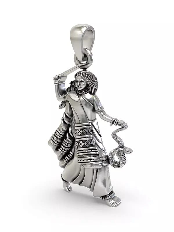 Exotic India Mogal Maa Sterling Silver Pendant (Rare Goddess Of India)