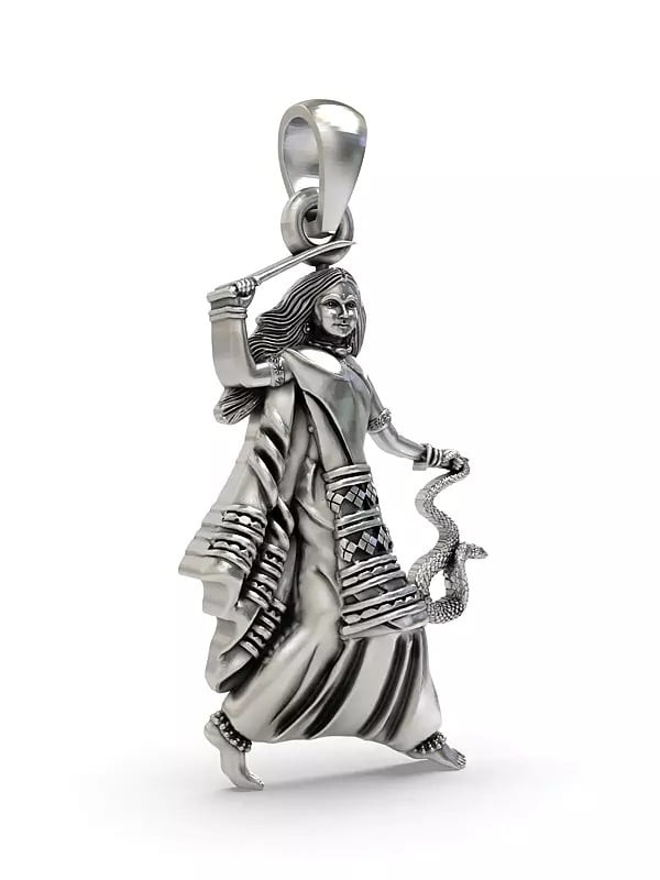 Exotic India Mogal Maa Sterling Silver Pendant (Rare Goddess Of India)