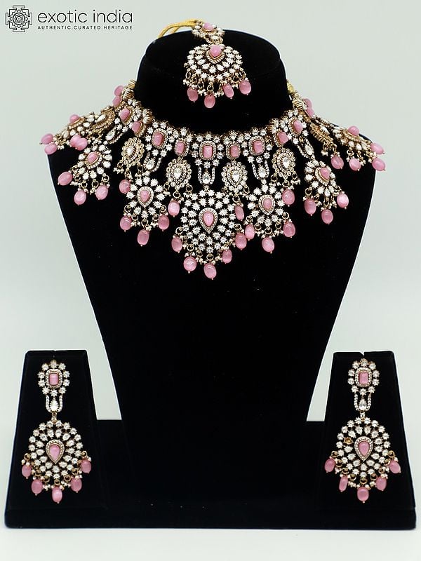 exotic india Moissanite Choker Set For Bride With Mangtika And Earrings