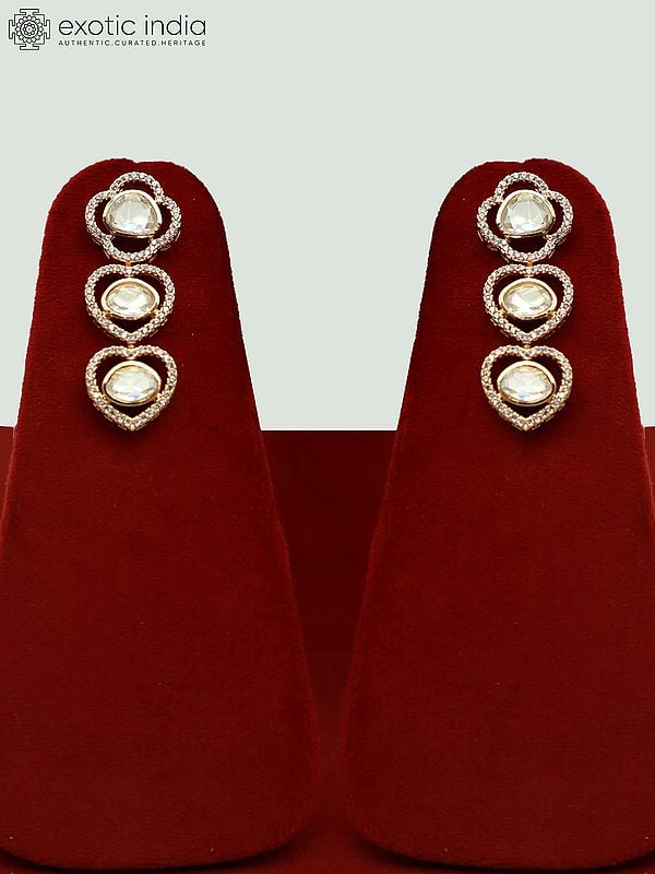 Exotic India Moissanite Designer Light Weight Necklace Set With Earrings 