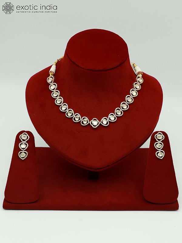 exotic india Moissanite Designer Light Weight Necklace Set With Earrings