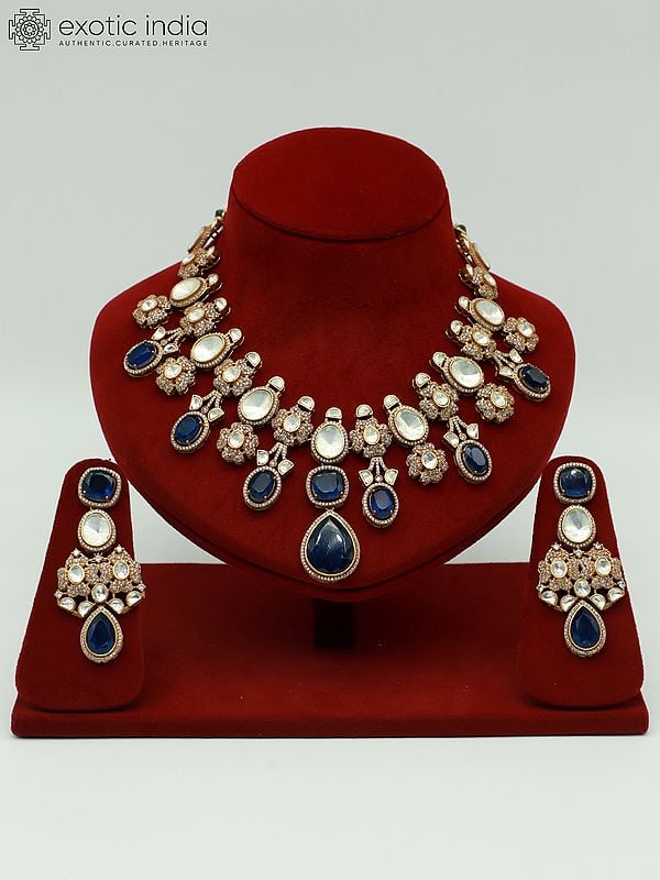 exotic india Moissanite Designer Necklace Set With Antique Polish And Doublet Stone 