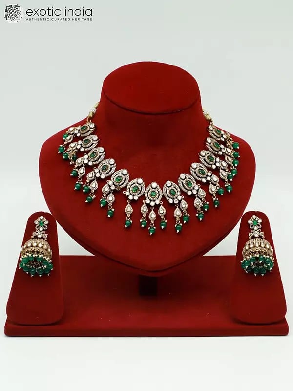 exotic india Moissanite Doublet Stone Set With Hanging Beads And Earrings For Women 