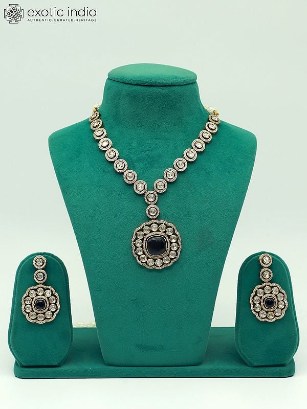 exotic india Moissanite Kundan Stone Studded Stunning Necklace With Matching Earrings 