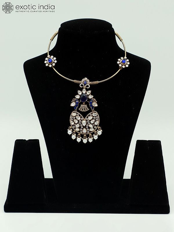 exotic india Moissanite Kundan With Matt Polish Stone Studded Hasli Style Necklace For Women 