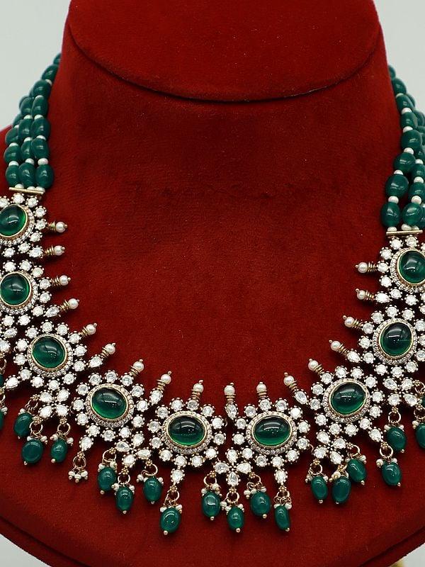 Exotic India Moissanite Monalisa Multi Stone Bandhai Set With Antique Polish And Earrings