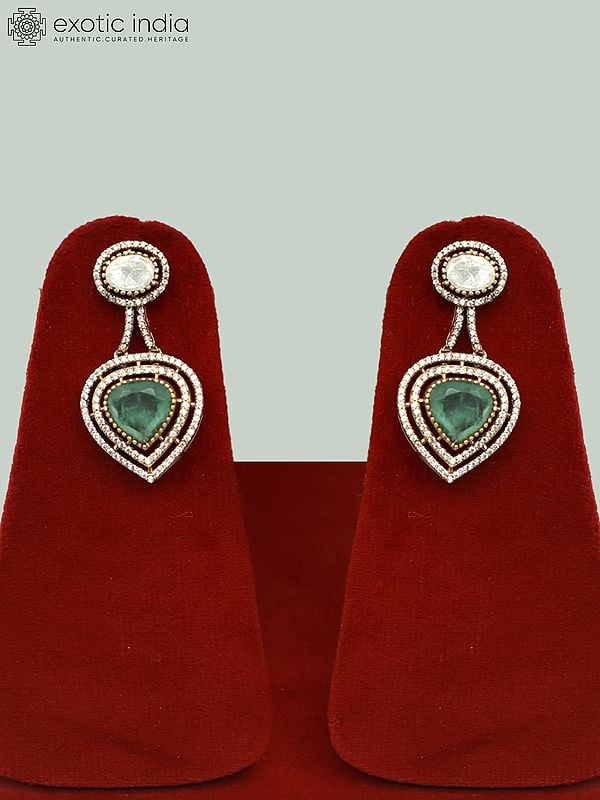 Exotic India Moissanite Necklace Set For Bridal With Doublet Stone And Attractive Earrings 