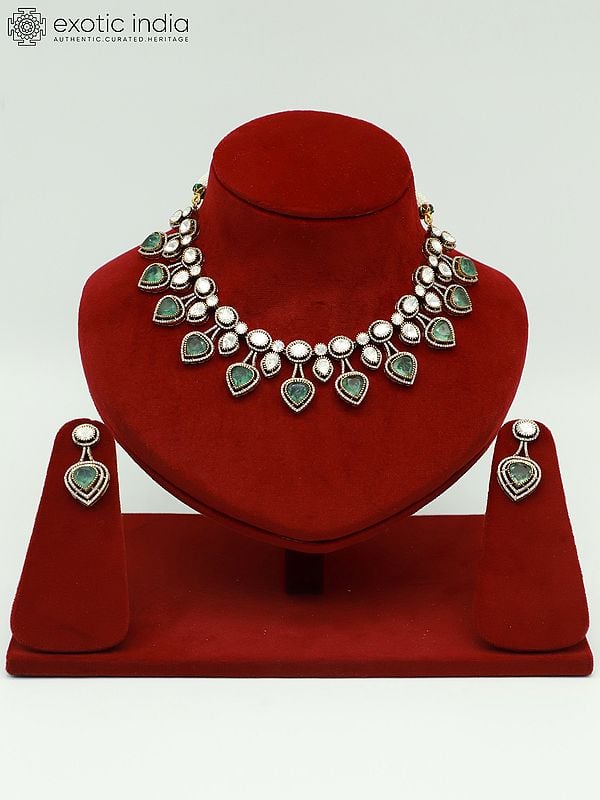 exotic india Moissanite Necklace Set For Bridal With Doublet Stone And Attractive Earrings 